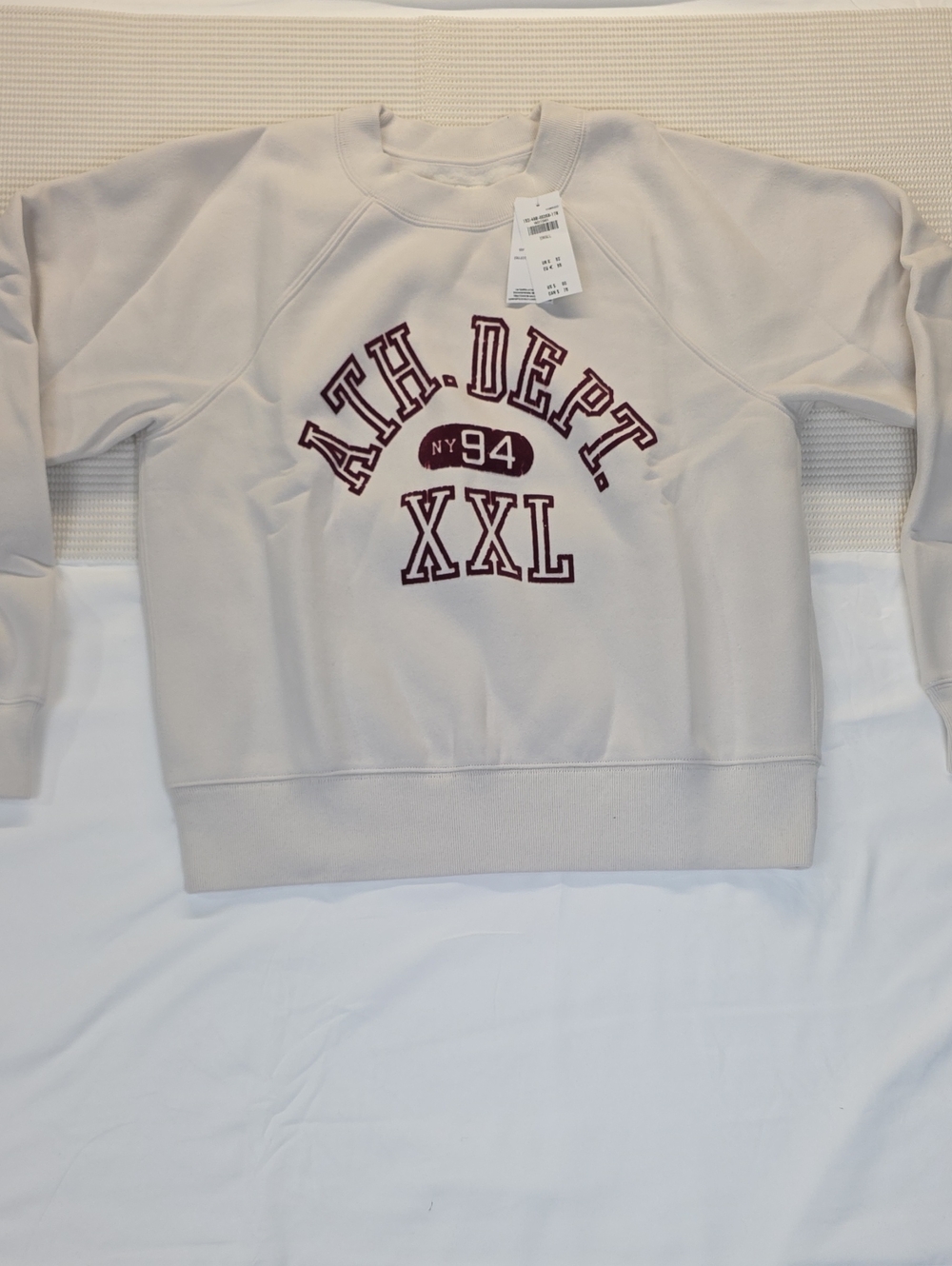Abercrombie & Fitch Crewneck Sweater in Light Beige with Maroon Lettering